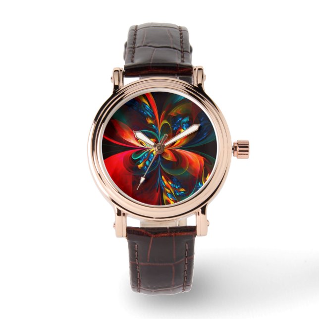 Modern Blommigt Abstrakt Art Orange Blue Mönster # Armbandsur (Framsida)