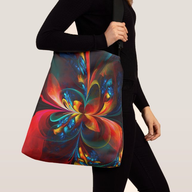 Modern Blommigt Abstrakt Art Orange Blue Mönster # Axelväska (Närbild)