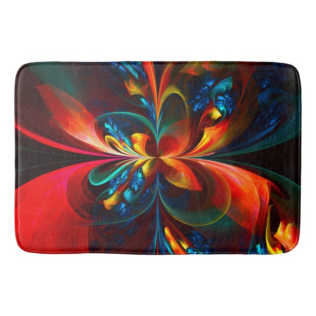 Modern Blommigt Abstrakt Art Orange Blue Mönster # Badrumsmatta (Framsidan)