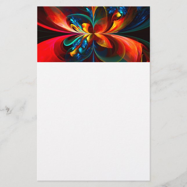 Modern Blommigt Abstrakt Art Orange Blue Mönster # Brevpapper (Framsida)