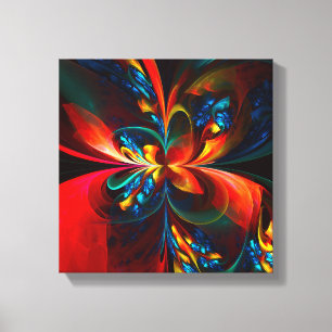 Modern Blommigt Abstrakt Art Orange Blue Mönster # Canvastryck