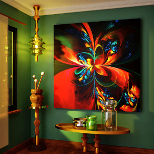 Modern Blommigt Abstrakt Art Orange Blue Mönster # Canvastryck