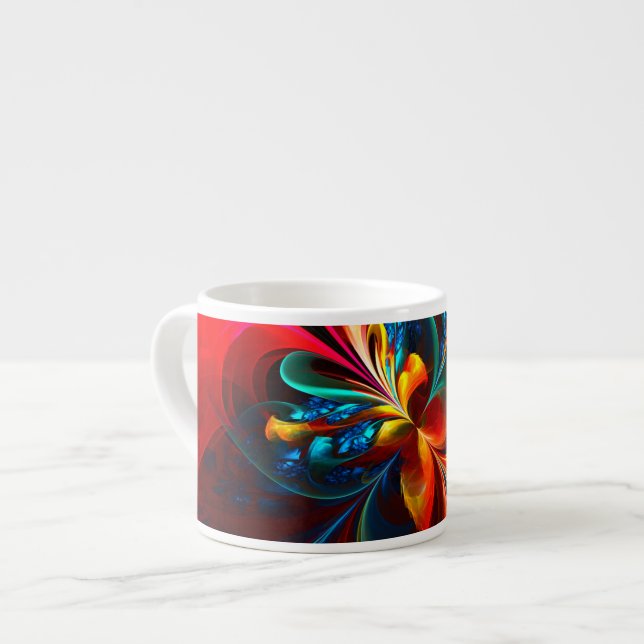 Modern Blommigt Abstrakt Art Orange Blue Mönster # Espressomugg (Framsida vänster)