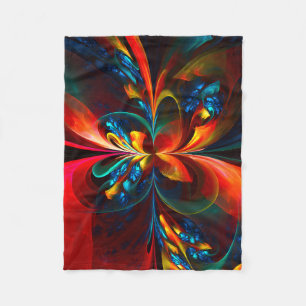 Modern Blommigt Abstrakt Art Orange Blue Mönster # Fleecefilt