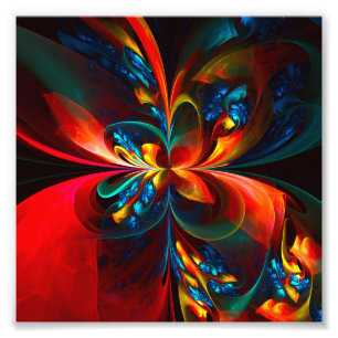 Modern Blommigt Abstrakt Art Orange Blue Mönster # Fototryck