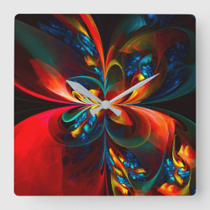 Modern Blommigt Abstrakt Art Orange Blue Mönster # Fyrkantig Klocka