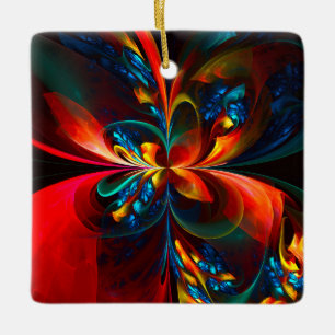 Modern Blommigt Abstrakt Art Orange Blue Mönster # Julgransprydnad Keramik