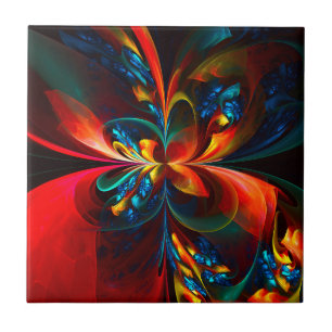 Modern Blommigt Abstrakt Art Orange Blue Mönster # Kakelplatta