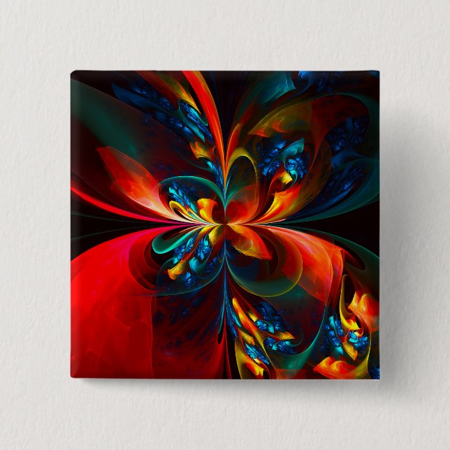 Modern Blommigt Abstrakt Art Orange Blue Mönster # Knapp (Framsida)