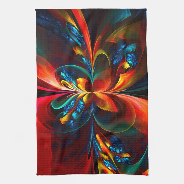 Modern Blommigt Abstrakt Art Orange Blue Mönster # Kökshandduk (Vertikal)
