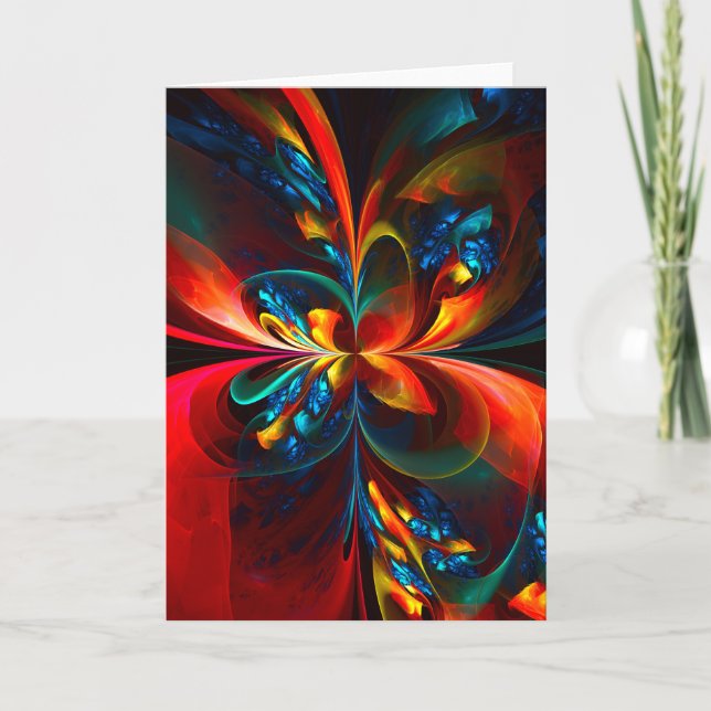 Modern Blommigt Abstrakt Art Orange Blue Mönster # Kort (Framsida)
