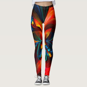 Modern Blommigt Abstrakt Art Orange Blue Mönster # Leggings