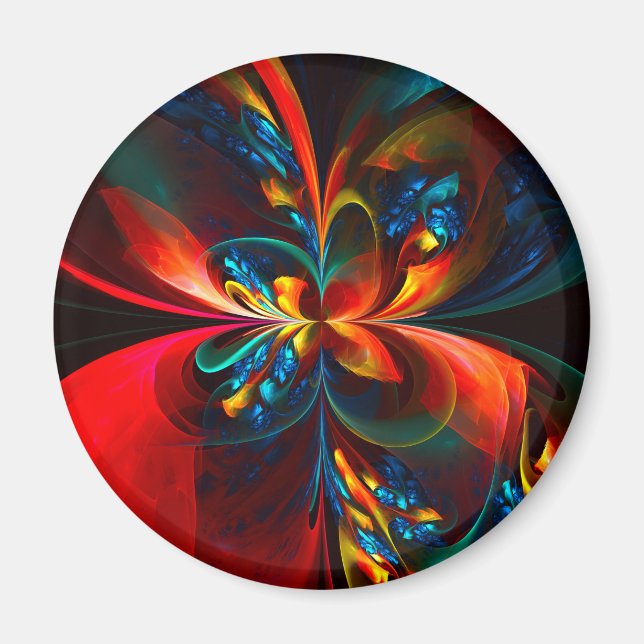 Modern Blommigt Abstrakt Art Orange Blue Mönster # Magnet (Framsidan)