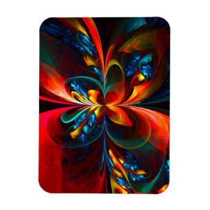 Modern Blommigt Abstrakt Art Orange Blue Mönster # Magnet