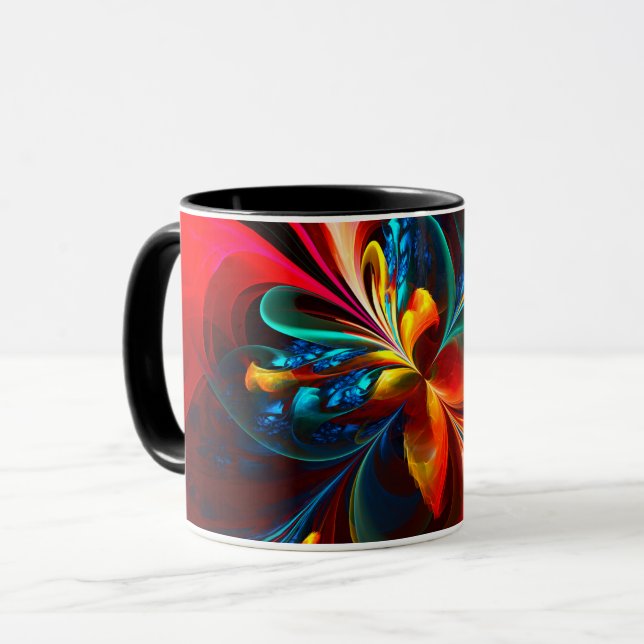 Modern Blommigt Abstrakt Art Orange Blue Mönster # Mugg (Framsida vänster)