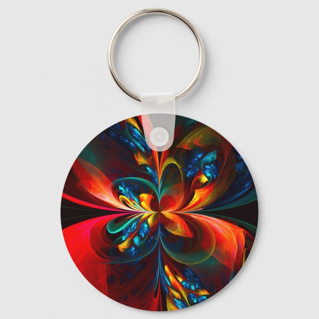 Modern Blommigt Abstrakt Art Orange Blue Mönster # Nyckelring (Framsida)