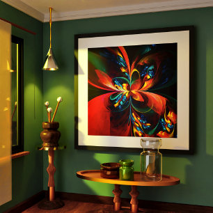 Modern Blommigt Abstrakt Art Orange Blue Mönster # Poster