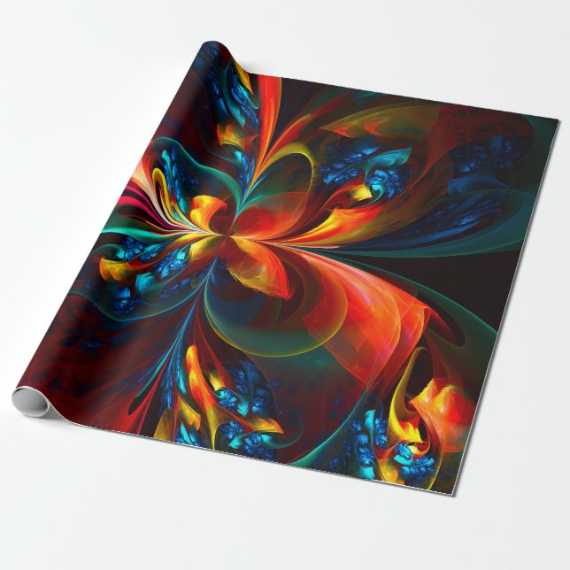 Modern Blommigt Abstrakt Art Orange Blue Mönster # Presentpapper (Utrullad)