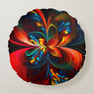 Modern Blommigt Abstrakt Art Orange Blue Mönster # Rund Kudde