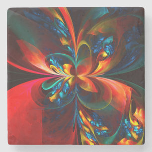 Modern Blommigt Abstrakt Art Orange Blue Mönster # Stenunderlägg