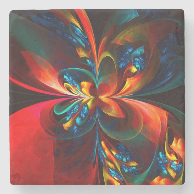 Modern Blommigt Abstrakt Art Orange Blue Mönster # Stenunderlägg (Framsidan)