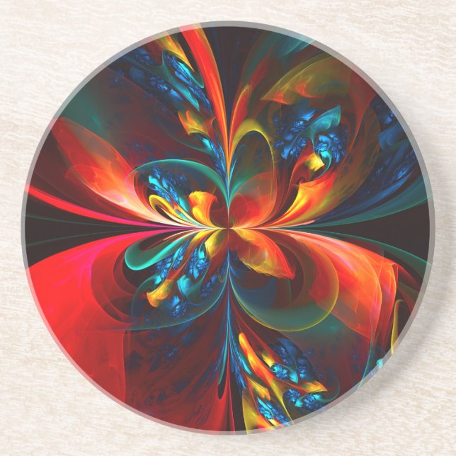 Modern Blommigt Abstrakt Art Orange Blue Mönster # Underlägg (Framsidan)