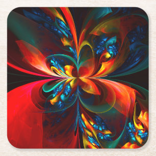 Modern Blommigt Abstrakt Art Orange Blue Mönster # Underlägg Papper Kvadrat