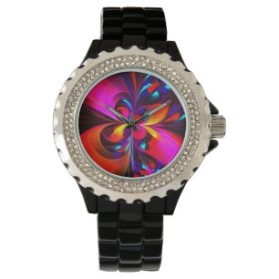 Modern Blommigt Abstrakt Art Red Blue Mönster #07 Armbandsur
