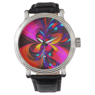 Modern Blommigt Abstrakt Art Red Blue Mönster #07 Armbandsur