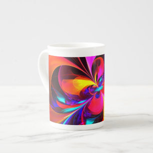 Modern Blommigt Abstrakt Art Red Blue Mönster #07 Benporslin Mugg