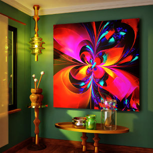 Modern Blommigt Abstrakt Art Red Blue Mönster #07 Canvastryck