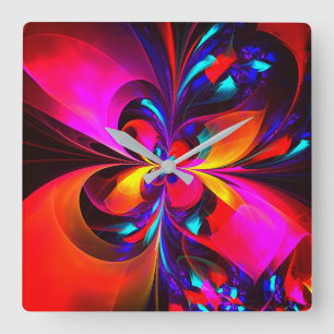 Modern Blommigt Abstrakt Art Red Blue Mönster #07 Fyrkantig Klocka
