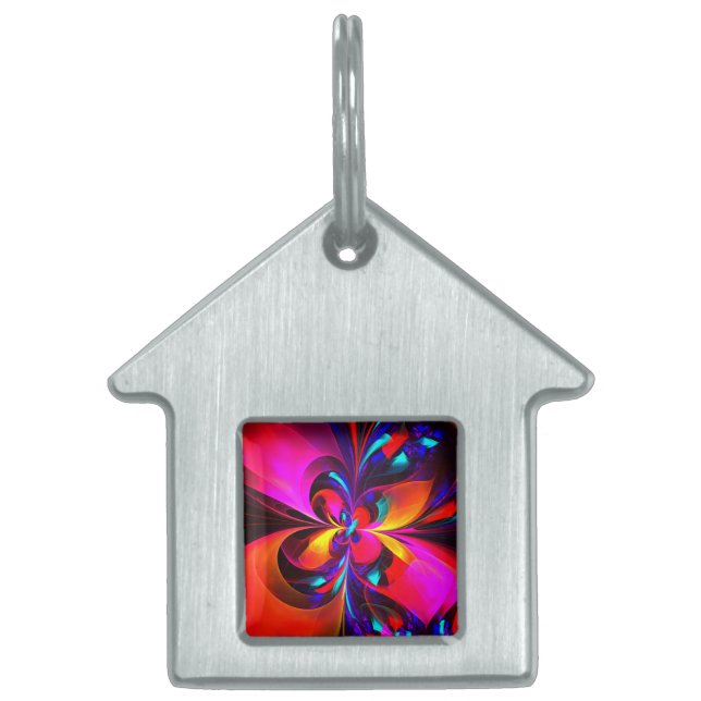 Modern Blommigt Abstrakt Art Red Blue Mönster #07 ID-bricka Husdjur (Framsidan)