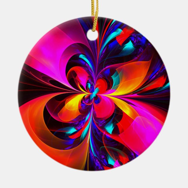 Modern Blommigt Abstrakt Art Red Blue Mönster #07 Julgransprydnad Keramik (Framsidan)