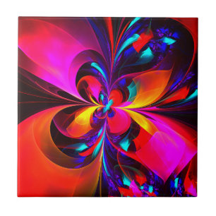 Modern Blommigt Abstrakt Art Red Blue Mönster #07 Kakelplatta