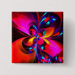 Modern Blommigt Abstrakt Art Red Blue Mönster #07 Knapp