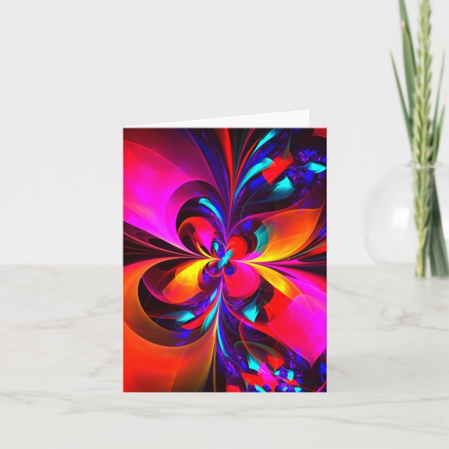 Modern Blommigt Abstrakt Art Red Blue Mönster #07 Kort (Framsida)