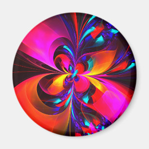 Modern Blommigt Abstrakt Art Red Blue Mönster #07 Magnet