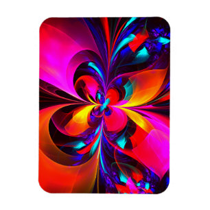 Modern Blommigt Abstrakt Art Red Blue Mönster #07 Magnet
