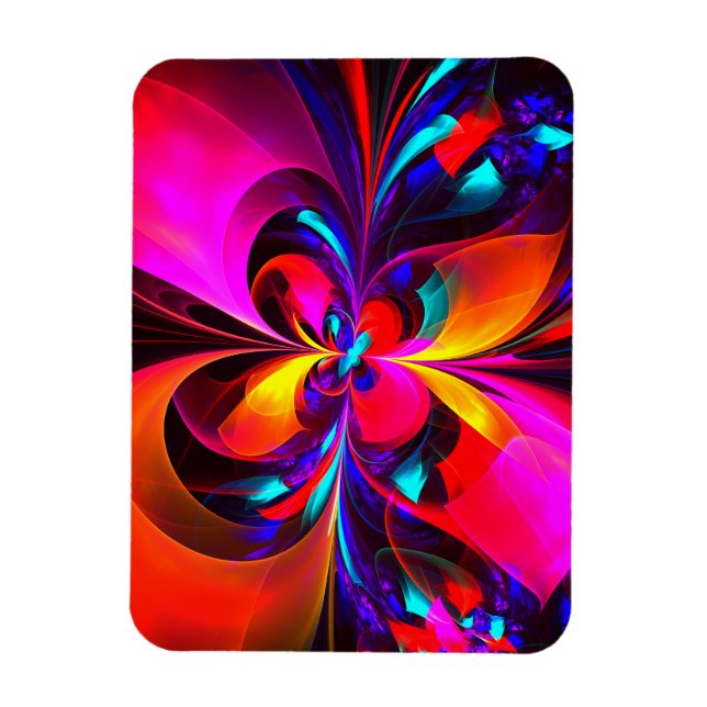 Modern Blommigt Abstrakt Art Red Blue Mönster #07 Magnet (Vertikal)
