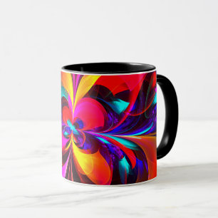 Modern Blommigt Abstrakt Art Red Blue Mönster #07 Mugg