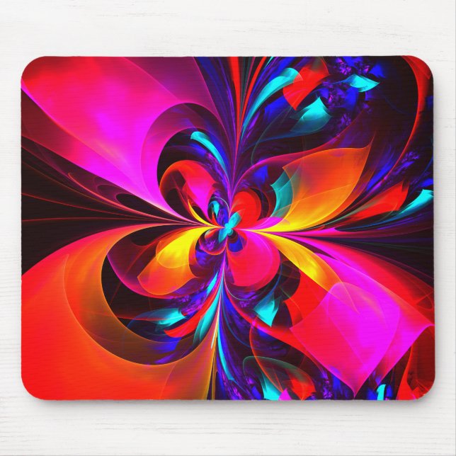 Modern Blommigt Abstrakt Art Red Blue Mönster #07 Musmatta (Framsidan)