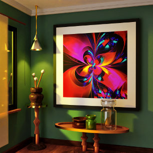 Modern Blommigt Abstrakt Art Red Blue Mönster #07 Poster