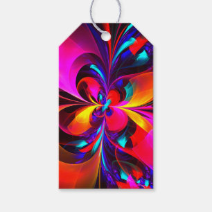 Modern Blommigt Abstrakt Art Red Blue Mönster #07 Presentetikett
