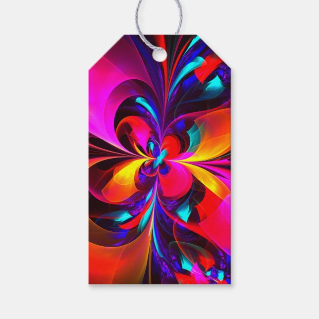 Modern Blommigt Abstrakt Art Red Blue Mönster #07 Presentetikett (Framsidan)