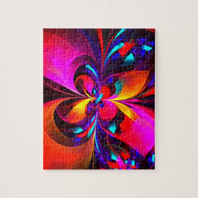 Modern Blommigt Abstrakt Art Red Blue Mönster #07 Pussel (Vertikal)