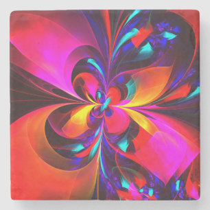 Modern Blommigt Abstrakt Art Red Blue Mönster #07 Stenunderlägg