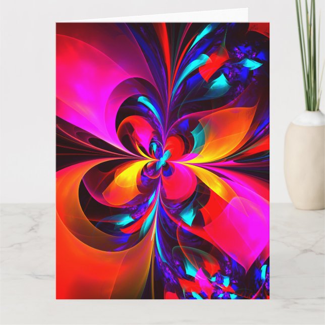 Modern Blommigt Abstrakt Art Red Blue Mönster #07 Tack Kort (Framsida)