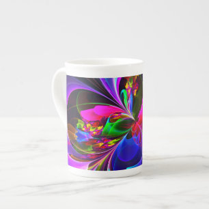 Modern Blommigt Abstrakt Art Red Blue Mönster #12 Benporslin Mugg