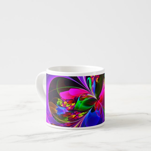 Modern Blommigt Abstrakt Art Red Blue Mönster #12 Espressomugg (Framsida vänster)